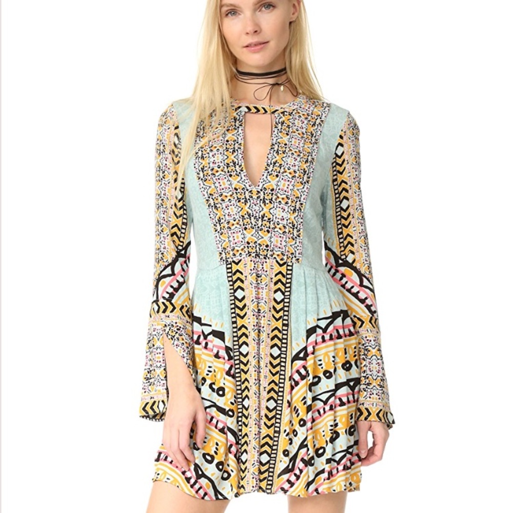 NWT FREE PEOPLE TEGAN BORDER PRINT MINI DRESS SZ 6